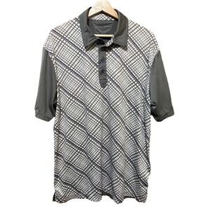 Ogio Mens Golf Shirt Gray Geometric Polo Embroidered  Highland CC Size Large EUC